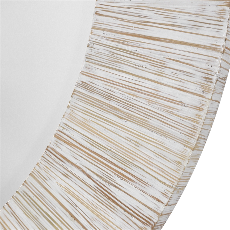 Uttermost Repose Round Coastal Bamboo and Wood Mirror in White