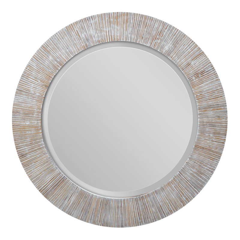 Uttermost Repose Round Coastal Bamboo and Wood Mirror in White