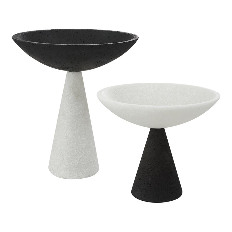 Uttermost Antithesis Rice Stone Marble Bowls in Black/White (Set of 2)