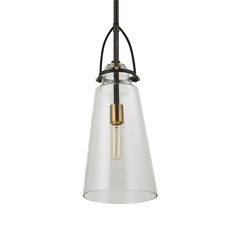 Uttermost Saugus 1-light Steel and Glass Pendant in Black and Brass