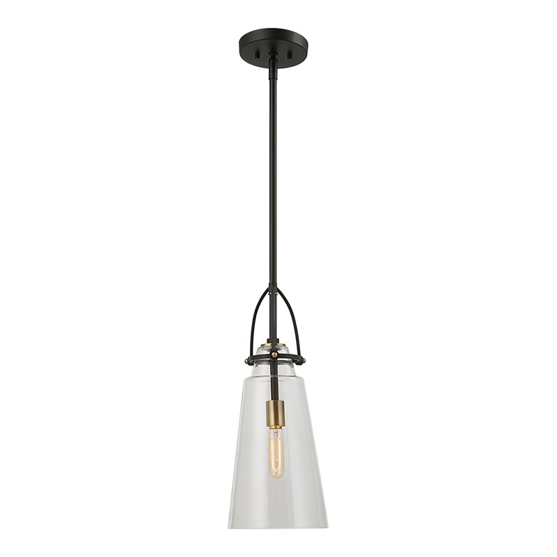 Uttermost Saugus 1-light Steel and Glass Pendant in Black and Brass