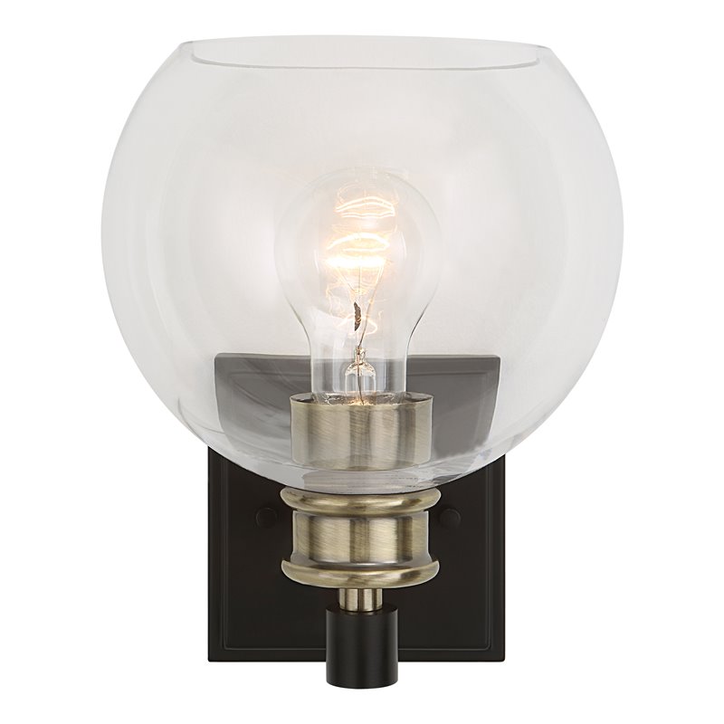Uttermost Kent Edison 1-light Coastal Glass and Steel Sconce in Black and Brass