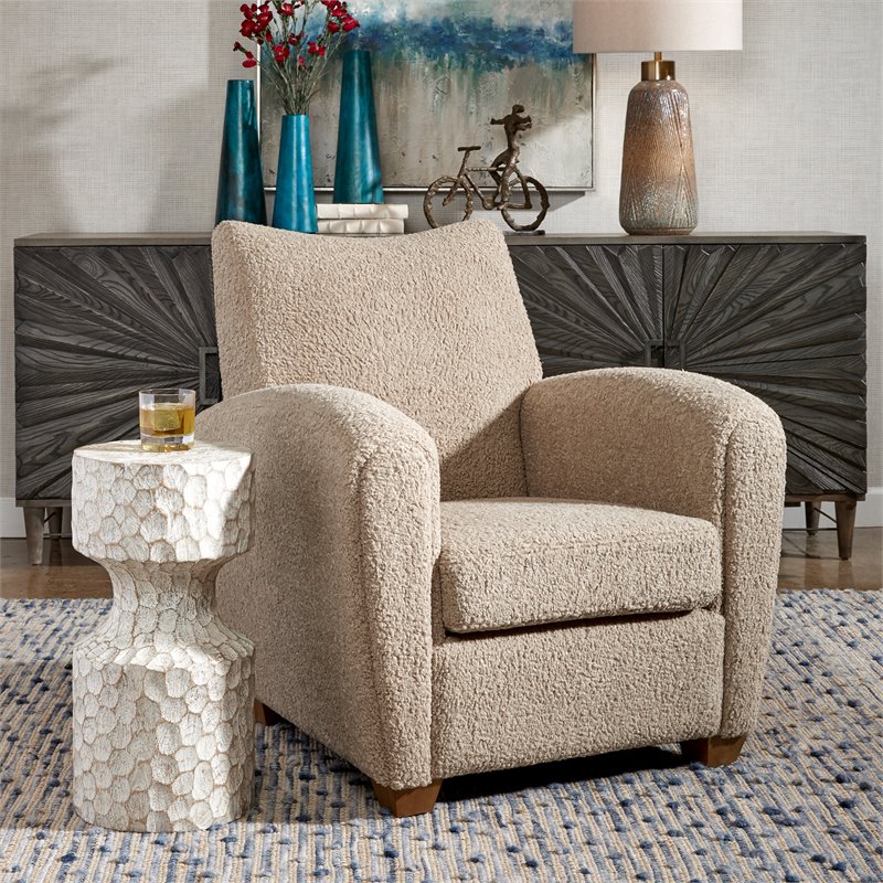 Uttermost Teddy Farmhouse Wood and Fabric Accent Chair in Brown