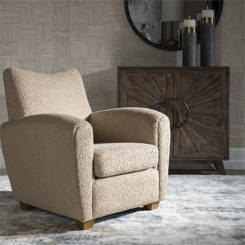 Uttermost Teddy Farmhouse Wood and Fabric Accent Chair in Brown
