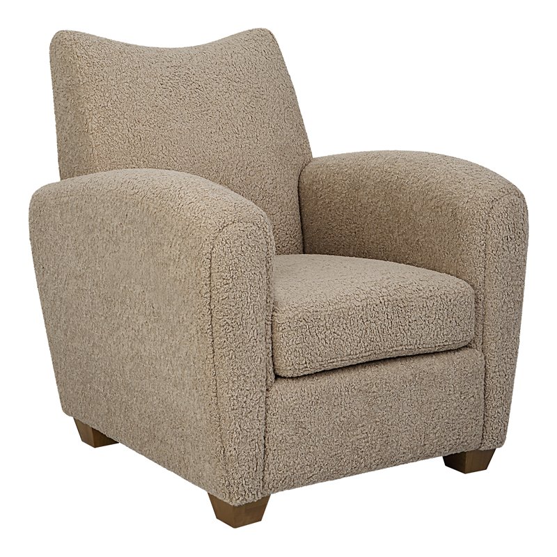 Uttermost Teddy Farmhouse Wood and Fabric Accent Chair in Brown