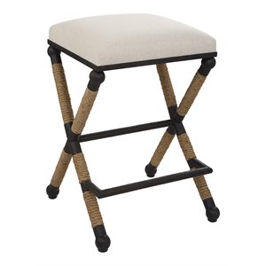 Uttermost Firth 28&quot Coastal Iron and Fabric Counter Stool in Beige and Natural