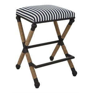 Uttermost Braddock 28&quot Iron and Fabric Backless Counter Stool - Black/Navy/Cream