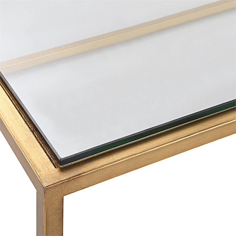 Uttermost Bravura Contemporary Iron and Tempered Glass Coffee Table in Gold