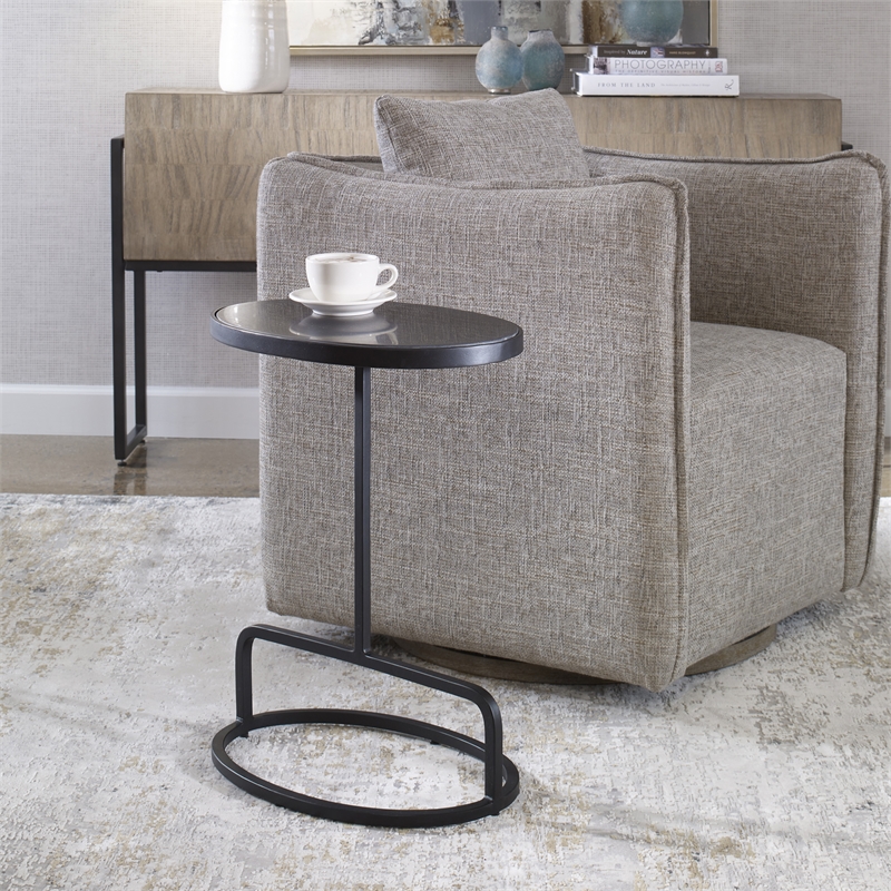 Uttermost Jessenia Contemporary Marble and Iron Accent Table in Black