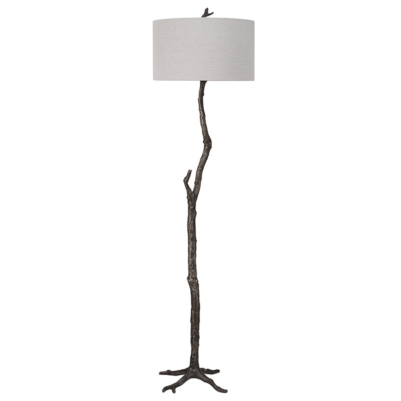 Uttermost Spruce Transitional Cast Iron and Fabric Floor Lamp in Black/Silver