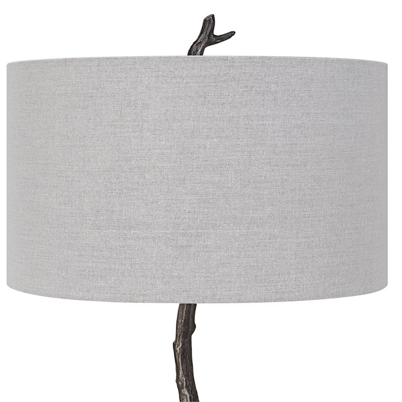 Uttermost Spruce Transitional Cast Iron and Fabric Floor Lamp in Black/Silver