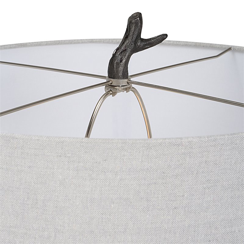 Uttermost Spruce Transitional Cast Iron and Fabric Floor Lamp in Black/Silver