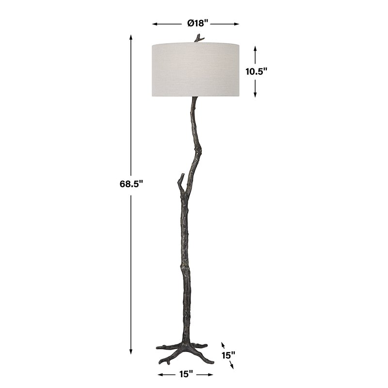 Uttermost Spruce Transitional Cast Iron and Fabric Floor Lamp in Black/Silver