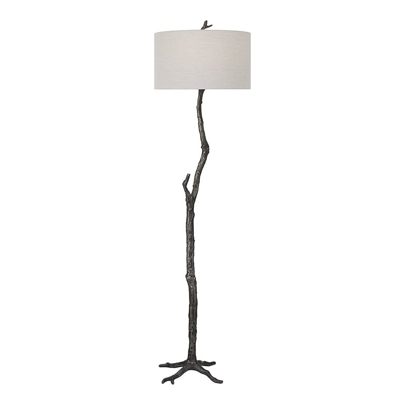 Uttermost Spruce Transitional Cast Iron and Fabric Floor Lamp in Black/Silver