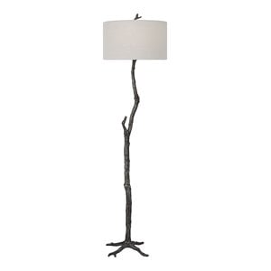 Uttermost Spruce Transitional Cast Iron and Fabric Floor Lamp in Black/Silver