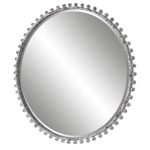 Uttermost Taza Round Contemporary Iron and MDF Mirror in Aged White/Black