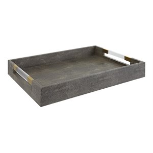 Uttermost Wessex 19x14&quot Contemporary Wood Tray in Gray and Aged Gold