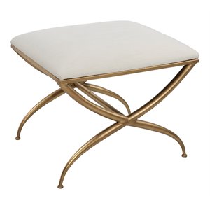 Uttermost Crossing Contemporary Iron and Fabric Small Bench in White/Gold