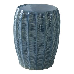 Uttermost Harbor 17.38&quot Coastal Ceramic Geometric Garden Stool in Aqua Blue