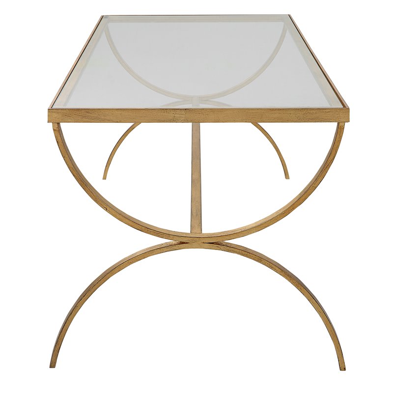 Uttermost Crescent Iron and Tempered Glass Coffee Table in Antique Gold