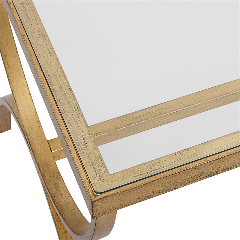 Uttermost Crescent Iron and Tempered Glass Coffee Table in Antique Gold