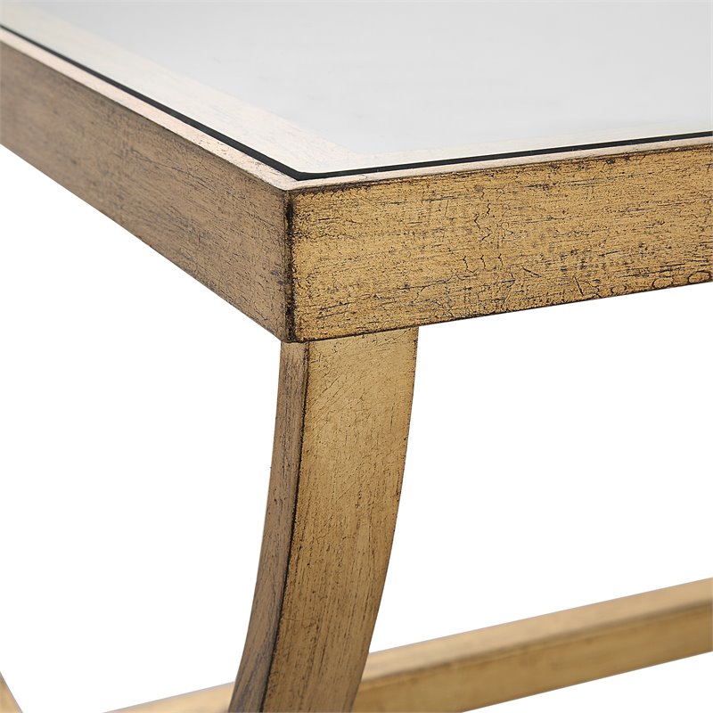 Uttermost Crescent Iron and Tempered Glass Coffee Table in Antique Gold