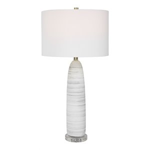 Uttermost Levadia Contemporary Fabric and Metal Table Lamp in Matte White/Gray