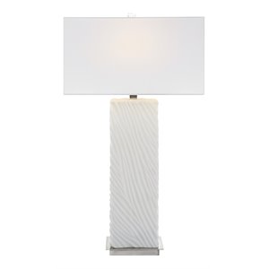Uttermost Pillar Contemporary Iron and Fabric Table Lamp in White