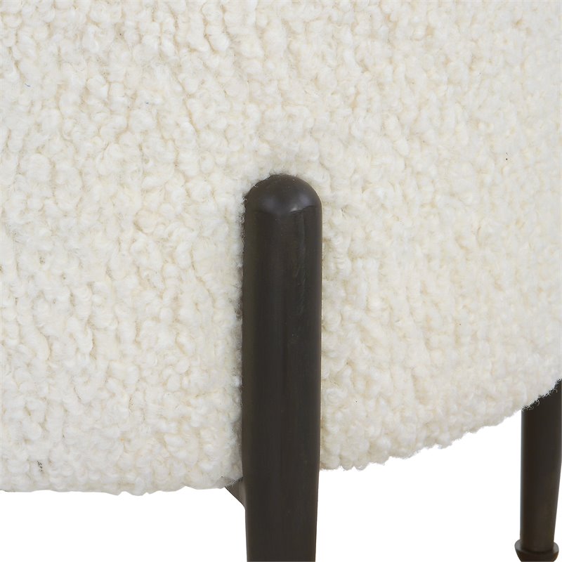 Uttermost Arles Contemporary Fabric Shearling Ottoman in White/Satin Black