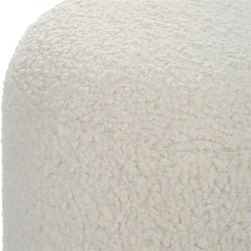 Uttermost Arles Contemporary Fabric Shearling Ottoman in White/Satin Black
