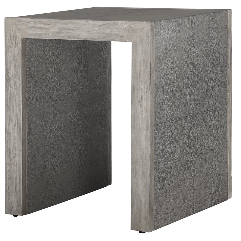 Uttermost Aerina Contemporary Wood & Faux Shagreen End Table in Light Gray