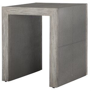 Uttermost Aerina Contemporary Wood & Faux Shagreen End Table in Light Gray