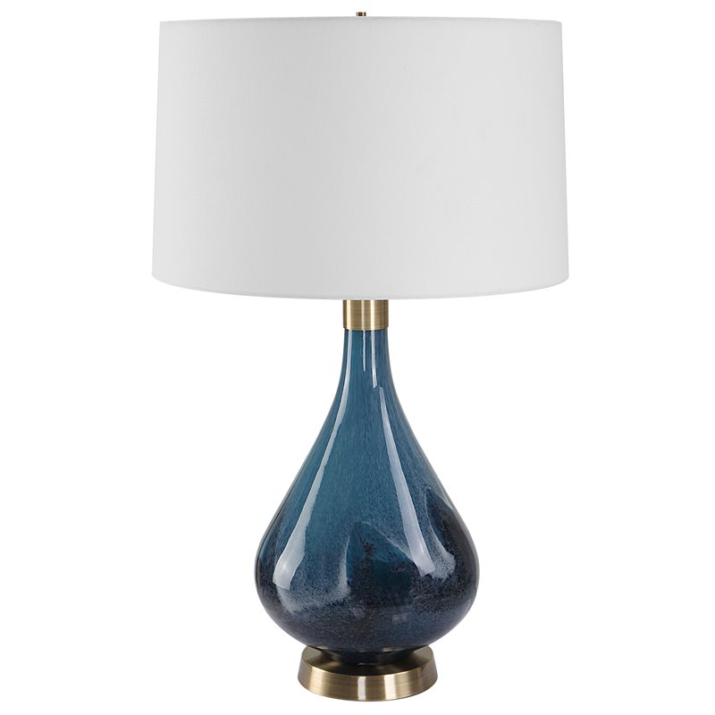 Uttermost Riviera Coastal Steel Glass Table Lamp in Sapphire Blue/Antique Brass