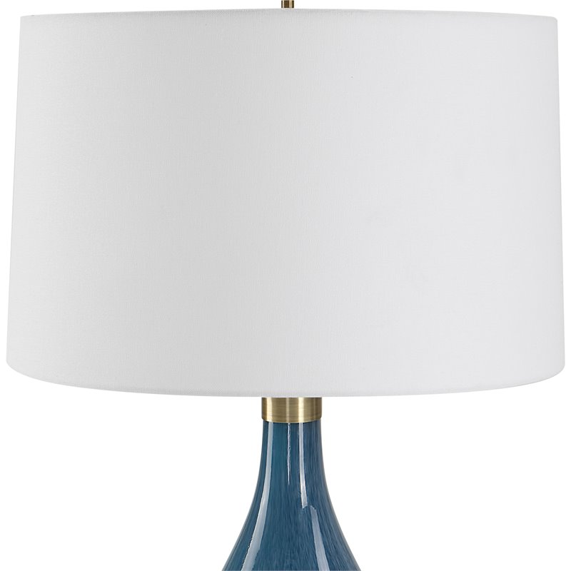 Uttermost Riviera Coastal Steel Glass Table Lamp in Sapphire Blue/Antique Brass