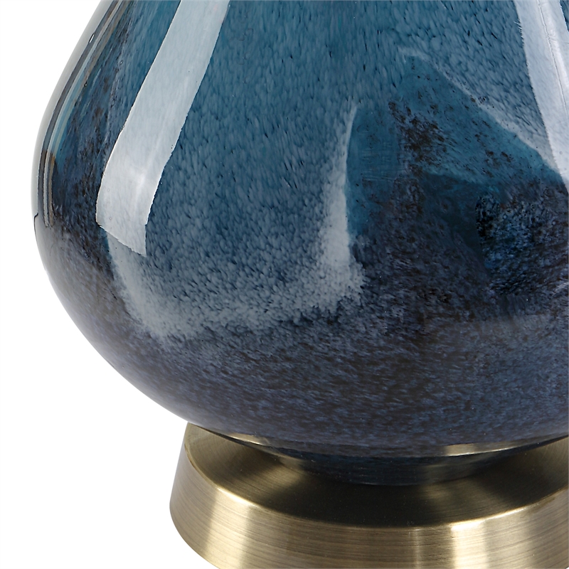 Uttermost Riviera Coastal Steel Glass Table Lamp in Sapphire Blue/Antique Brass