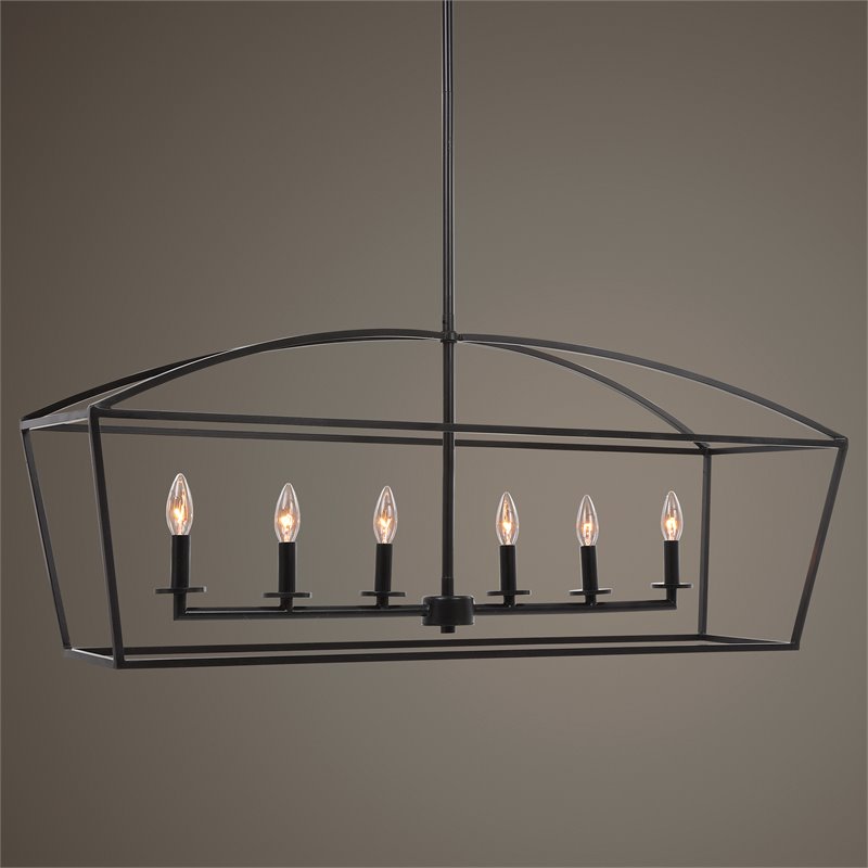 Uttermost Clayton 6-Light Steel Metal Linear Chandelier in Bronze