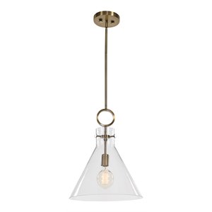Uttermost Imbuto 1-Light Glass/Steel Metal Funnel Pendant in Aged Brass