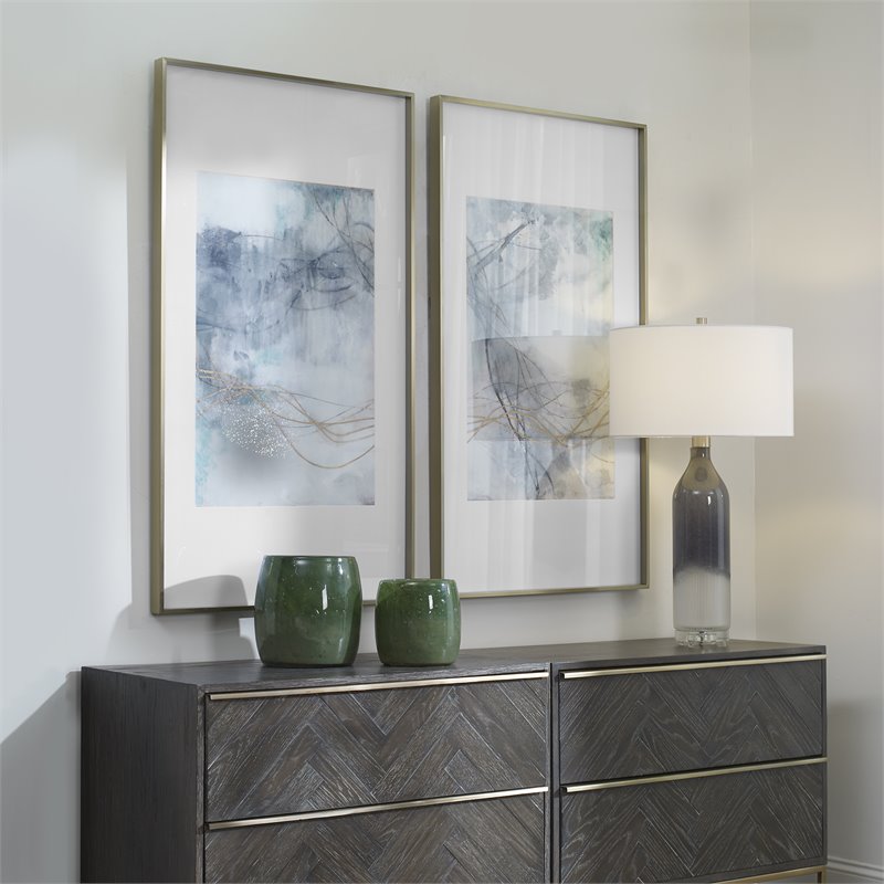 Uttermost Undulating Oro Abstract Aluminum Prints in Blue/Ivory (Set of 2)