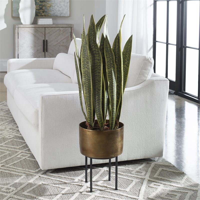 Uttermost Fasita Contemporary Metal Planter in Black/Antique Brass