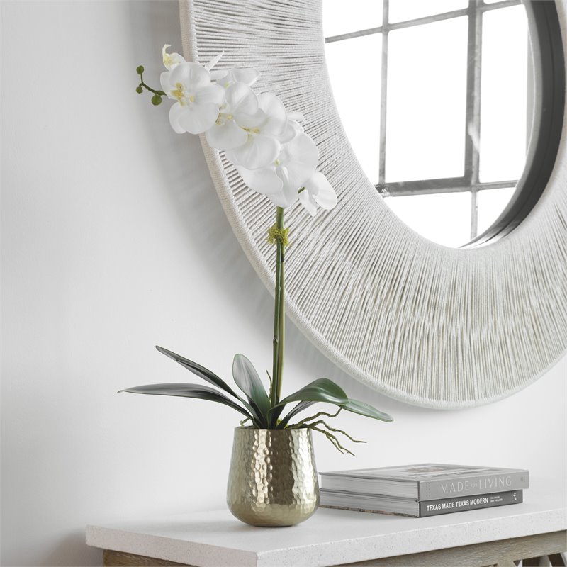 Uttermost Cami Metal Orchid with Brass Pot and Reindeer Moss in White/Brass