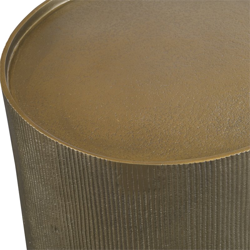 Uttermost Adrina Textured Reeded Exterior Drum Aluminum Accent Table in Gold