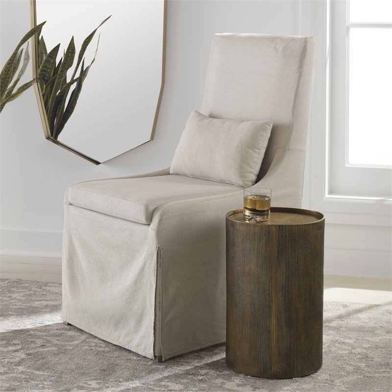 Uttermost Adrina Textured Reeded Exterior Drum Aluminum Accent Table in Gold