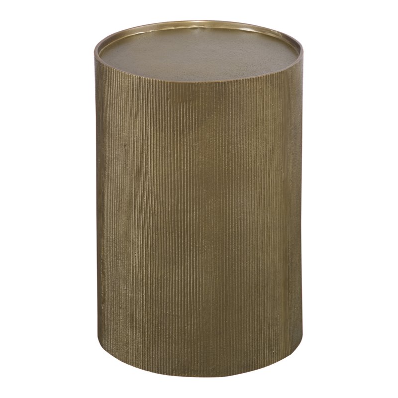 Uttermost Adrina Textured Reeded Exterior Drum Aluminum Accent Table in Gold