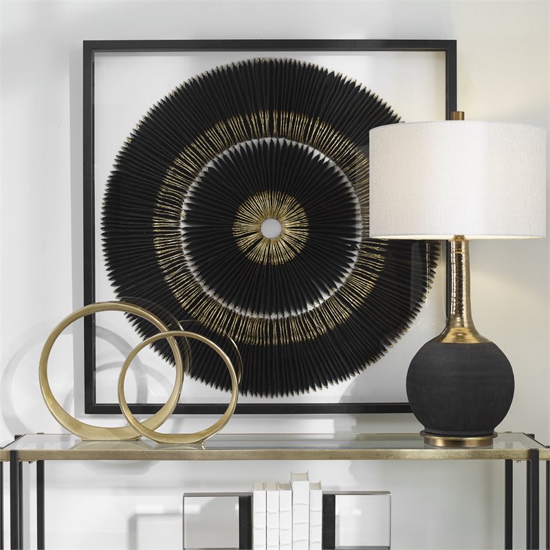Uttermost Sandara Glass and Paper Pine Shadow Box in Black/Gold