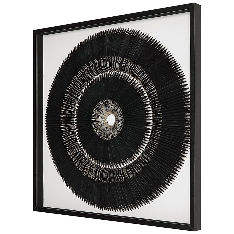 Uttermost Sandara Glass and Paper Pine Shadow Box in Black/Gold
