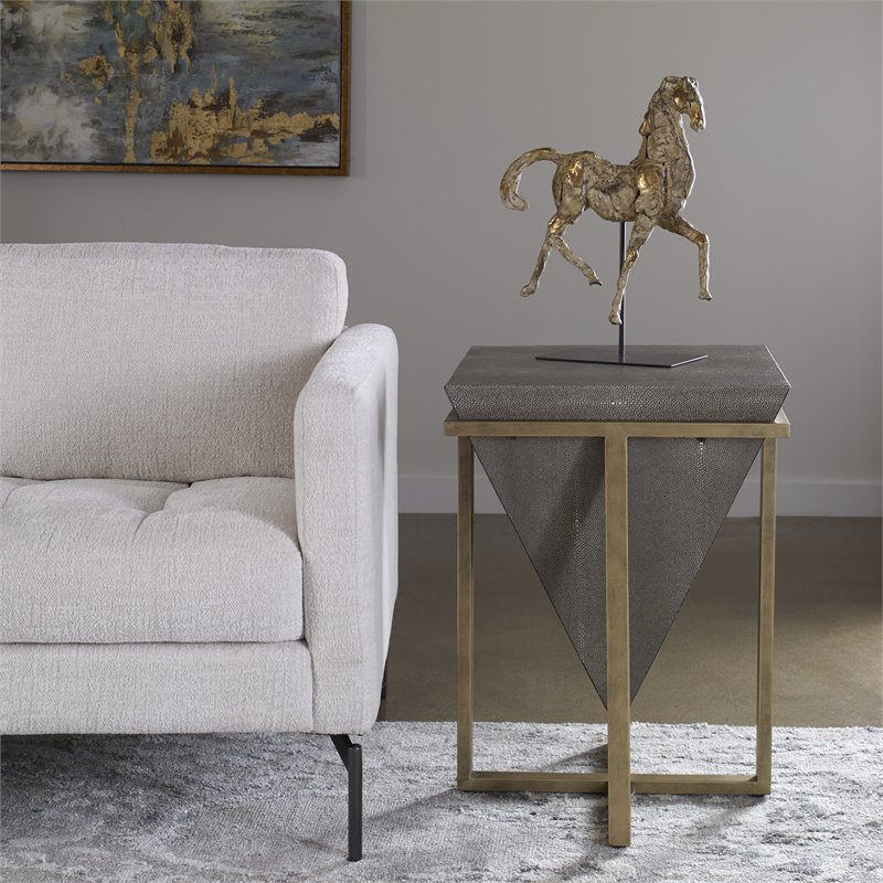 Uttermost Bertrand Iron MDF Wood and Faux Shagreen Accent Table in Gray