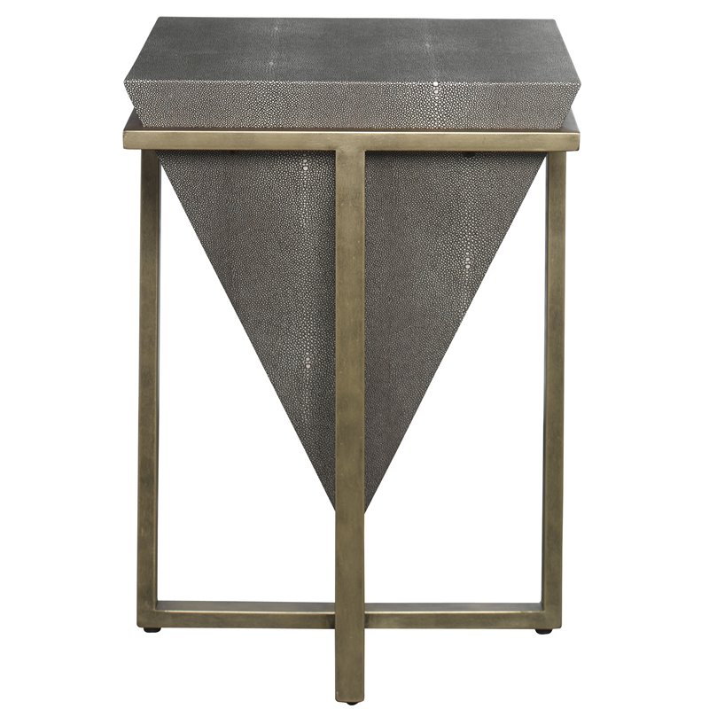 Uttermost Bertrand Iron MDF Wood and Faux Shagreen Accent Table in Gray