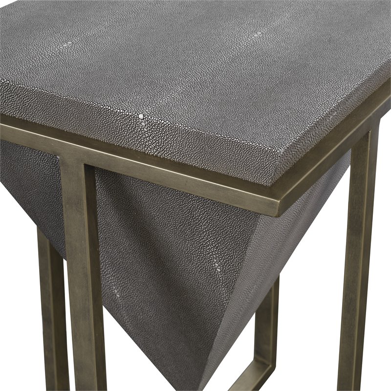 Uttermost Bertrand Iron MDF Wood and Faux Shagreen Accent Table in Gray