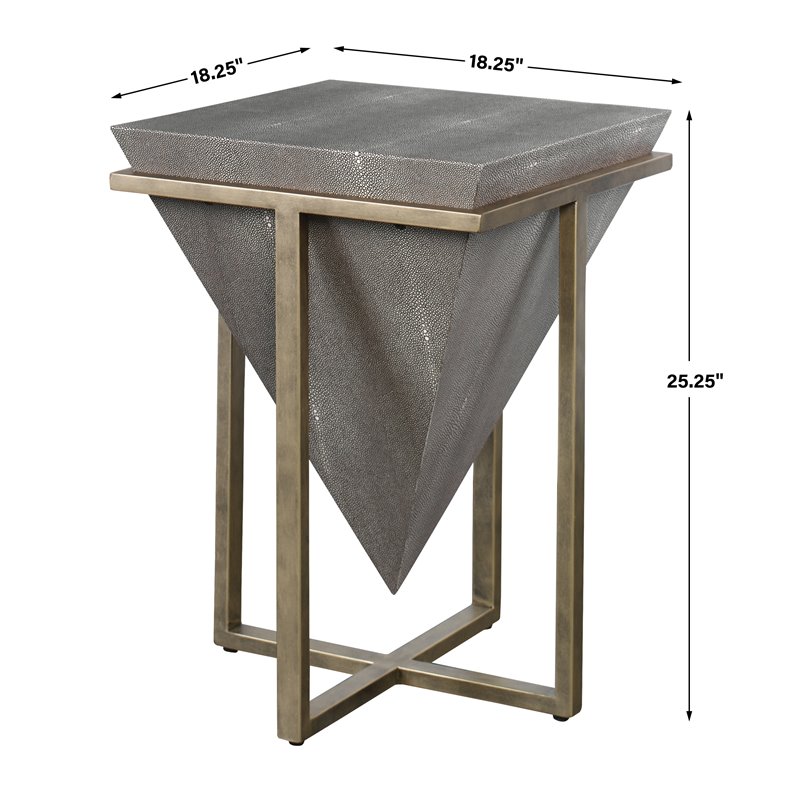 Uttermost Bertrand Iron MDF Wood and Faux Shagreen Accent Table in Gray