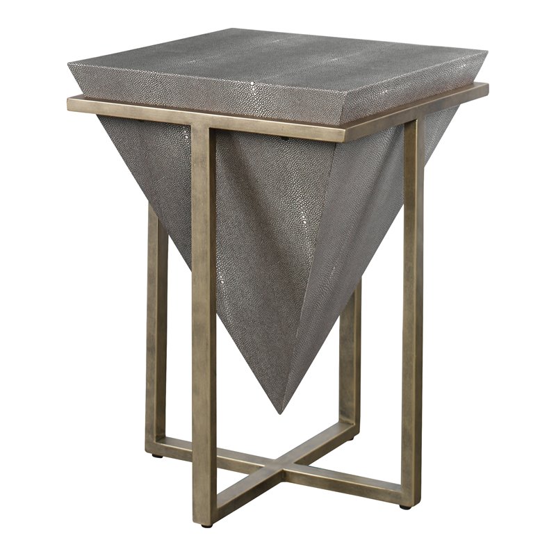 Uttermost Bertrand Iron MDF Wood and Faux Shagreen Accent Table in Gray